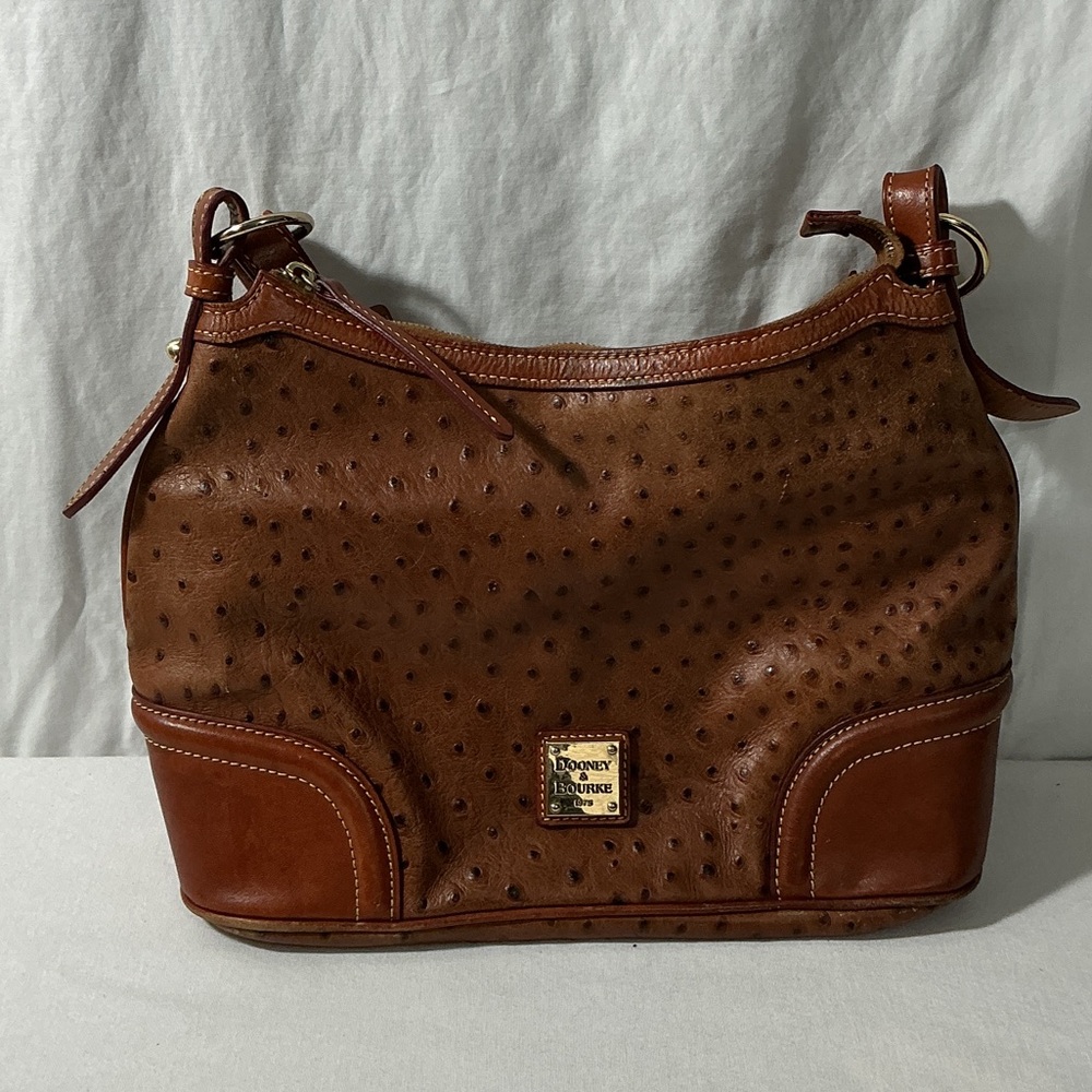 Dooney & Bourke Chestnut Brown Ostrich-Embossed Leather Shoulder Bag